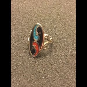 🚨Final Sale🚨!! Attractive Crushed Turquoise and Coral Ring Sz 5